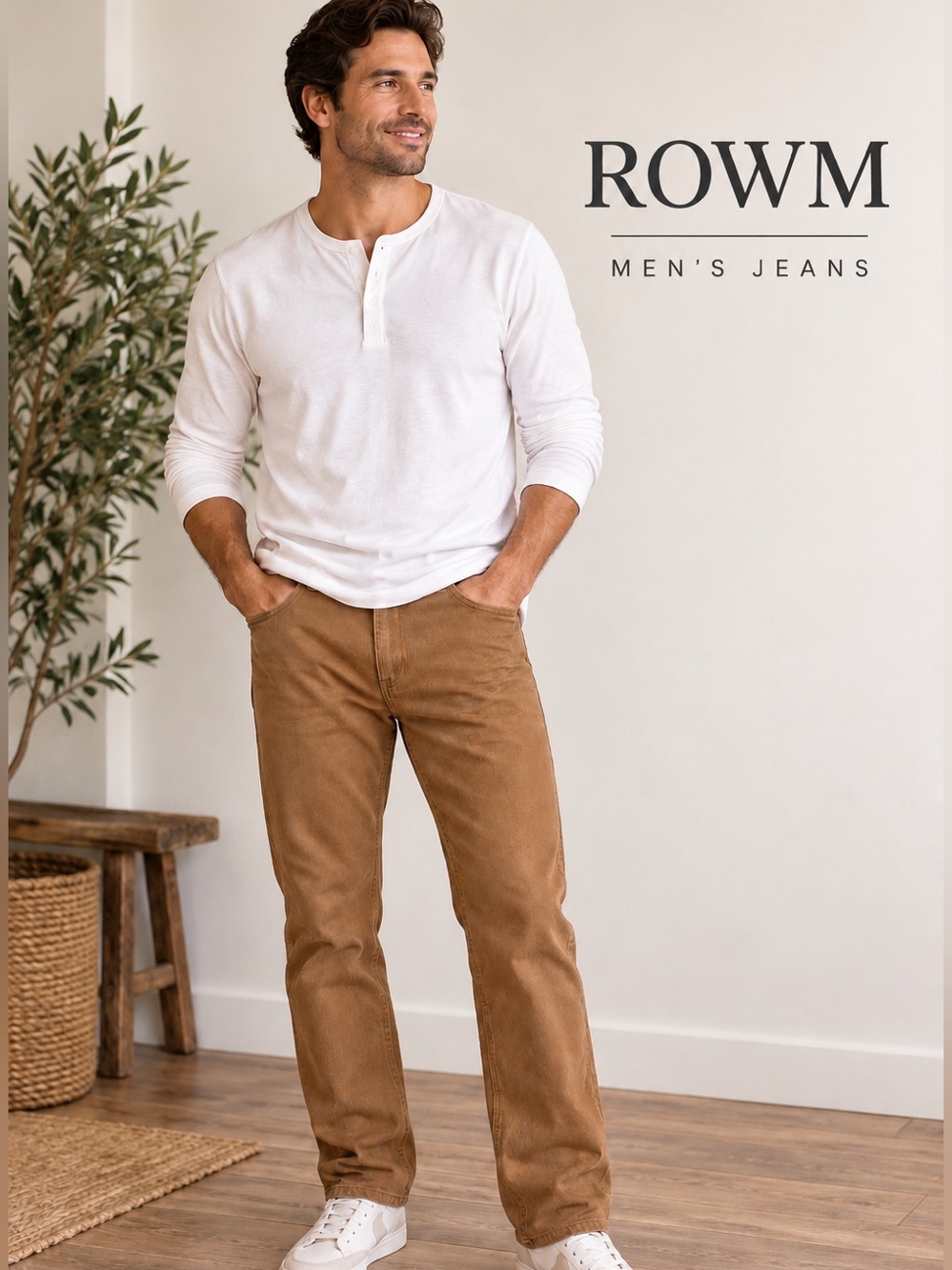 🤎 ROWM Men’s Brown Straight Leg Jeans 36x34 Casual Workwear Denim